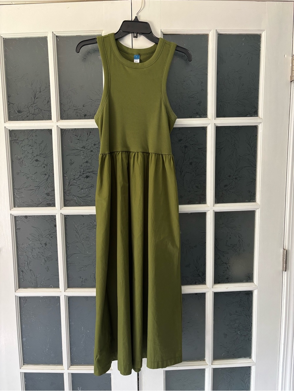 Old Navy Fit & Flare Combination Midi Dress Nori Seaweed L - Picture 2 of 6